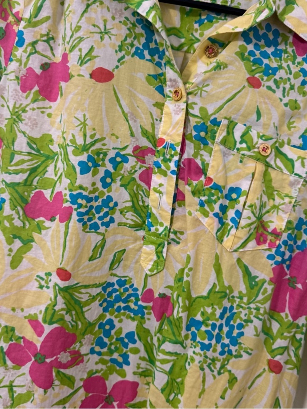 Lilly Pulitzer Women’s Medium Yellow Floral Mini Shirt Dress 100% Cotton Belt - Picture 3 of 12